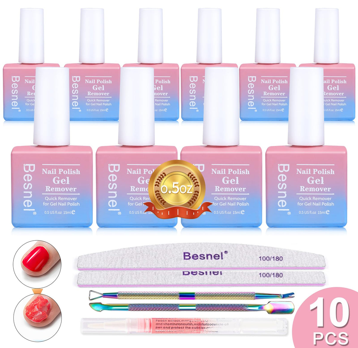 BESNEL Gel Nail Polish Remover 10 Pack front view