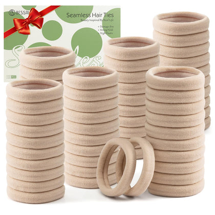 Bessrung 100PCS beige elastic hair ties front view