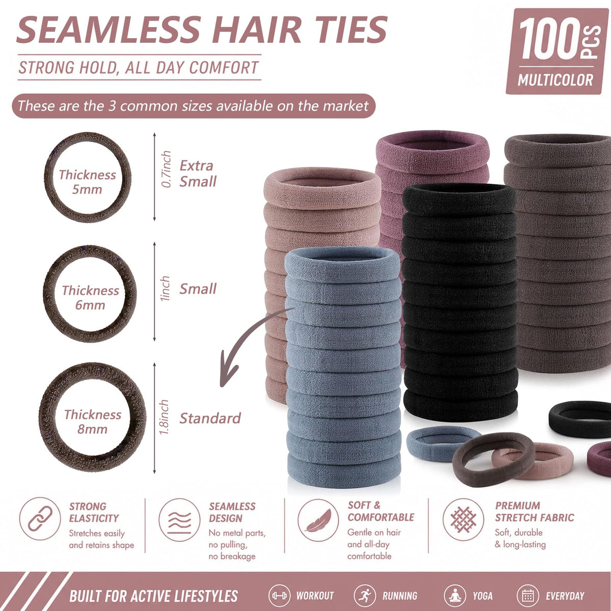 Bessrung hair ties displayed in a neat arrangement