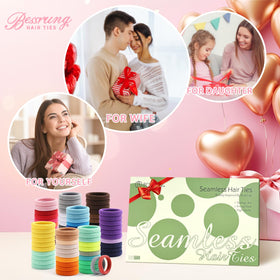 Bessrung hair ties in assorted colours on a table