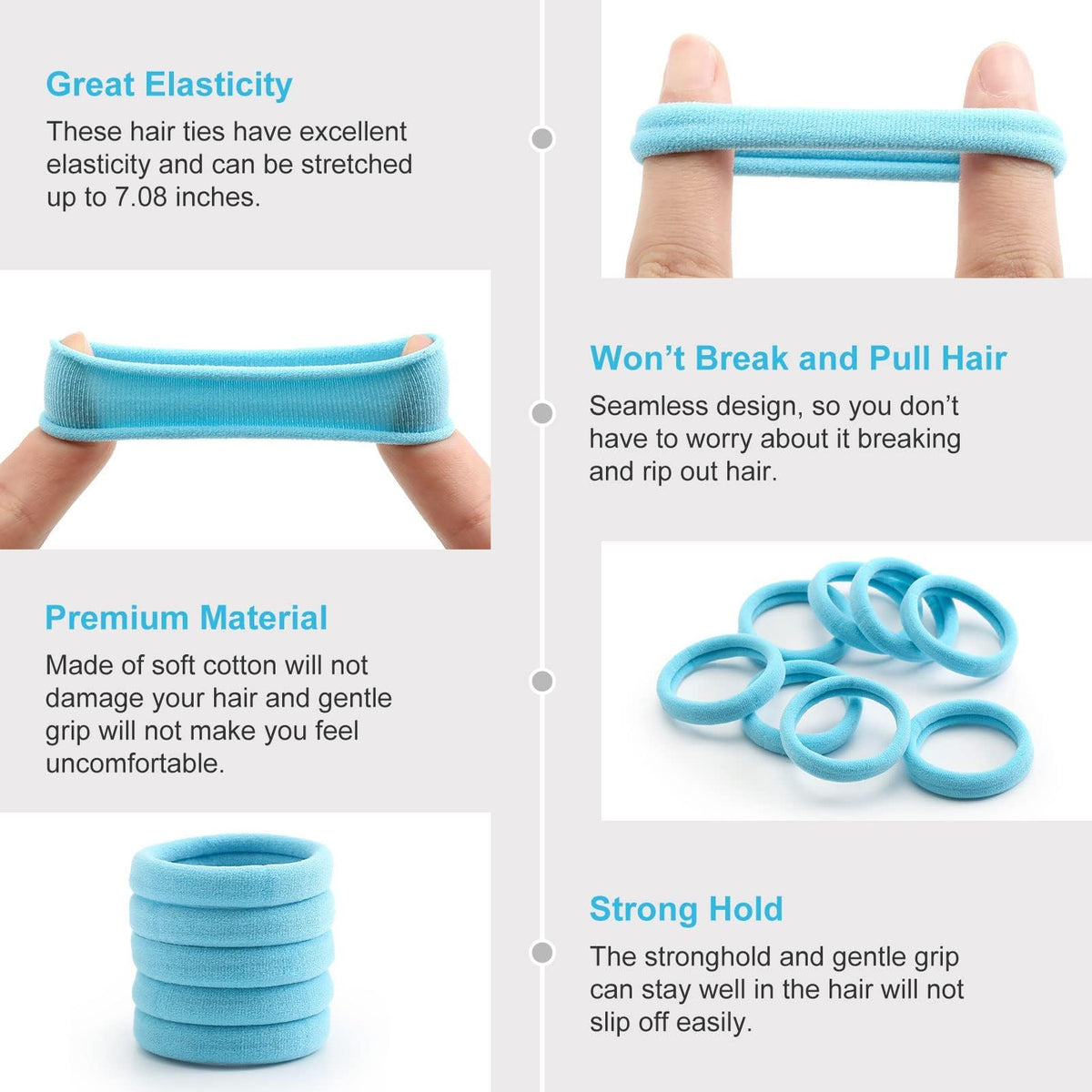 Bessrung hair ties in use for a high ponytail hairstyle