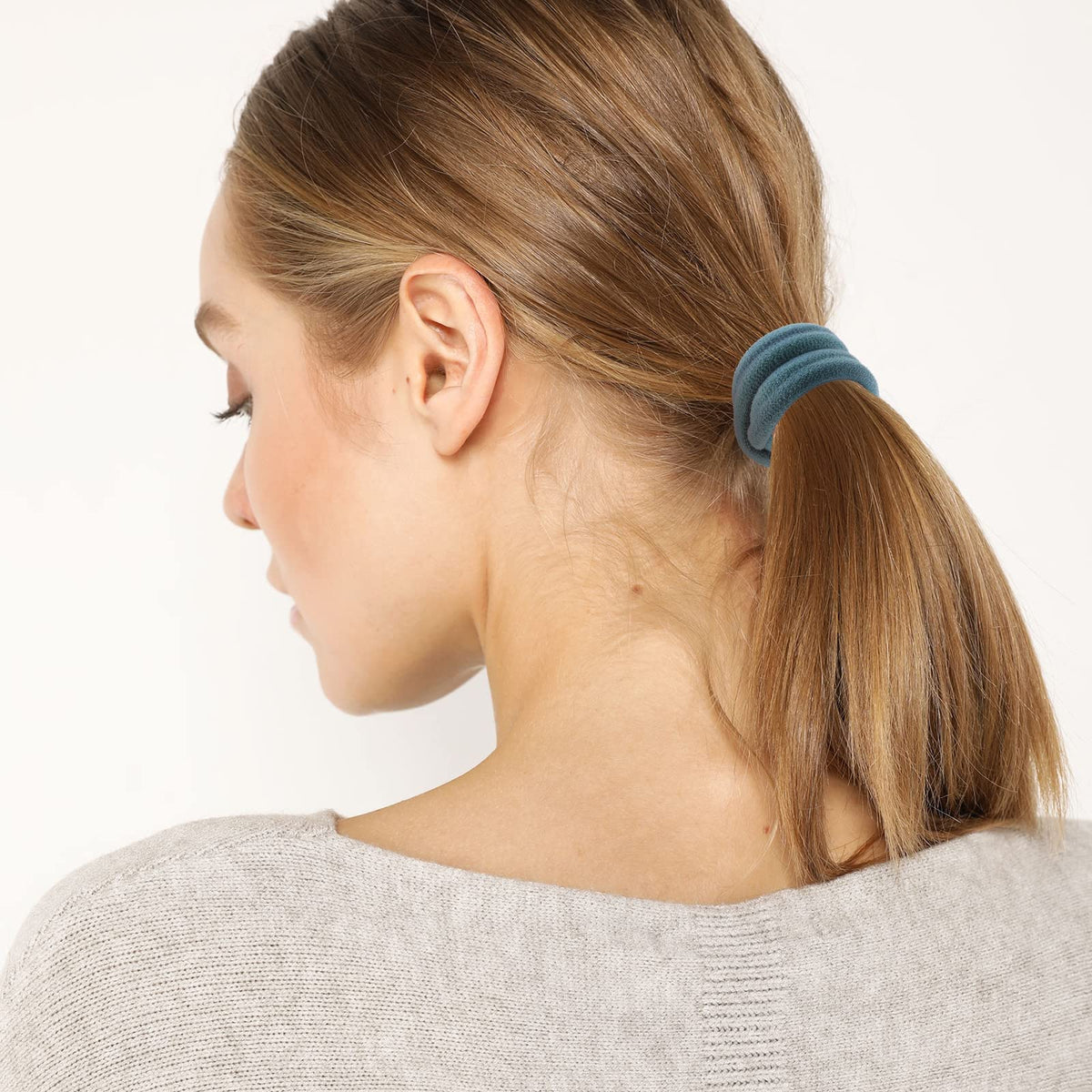 Bessrung hair ties in use on a ponytail