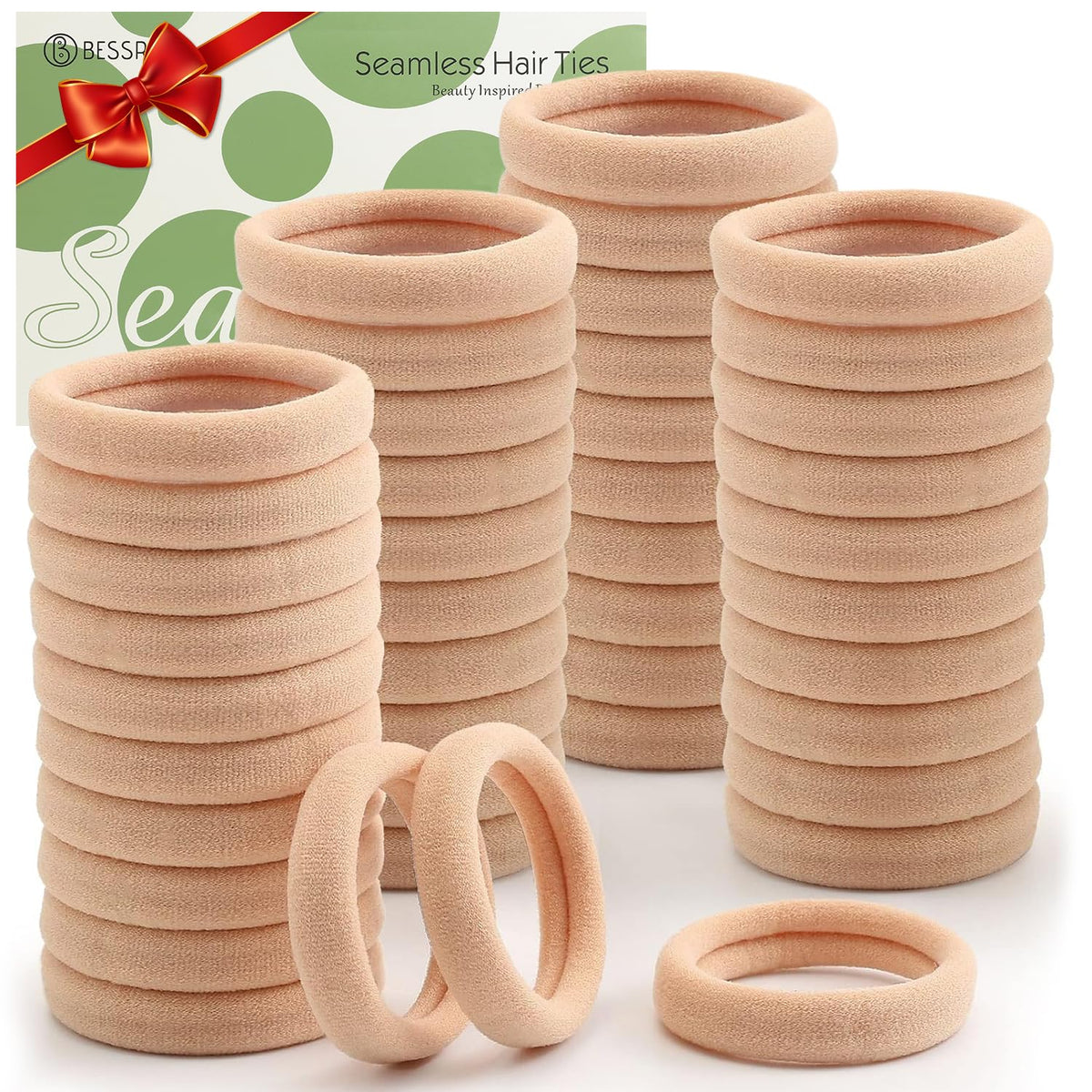 Bessrung tan colour elastic hair ties pack front view