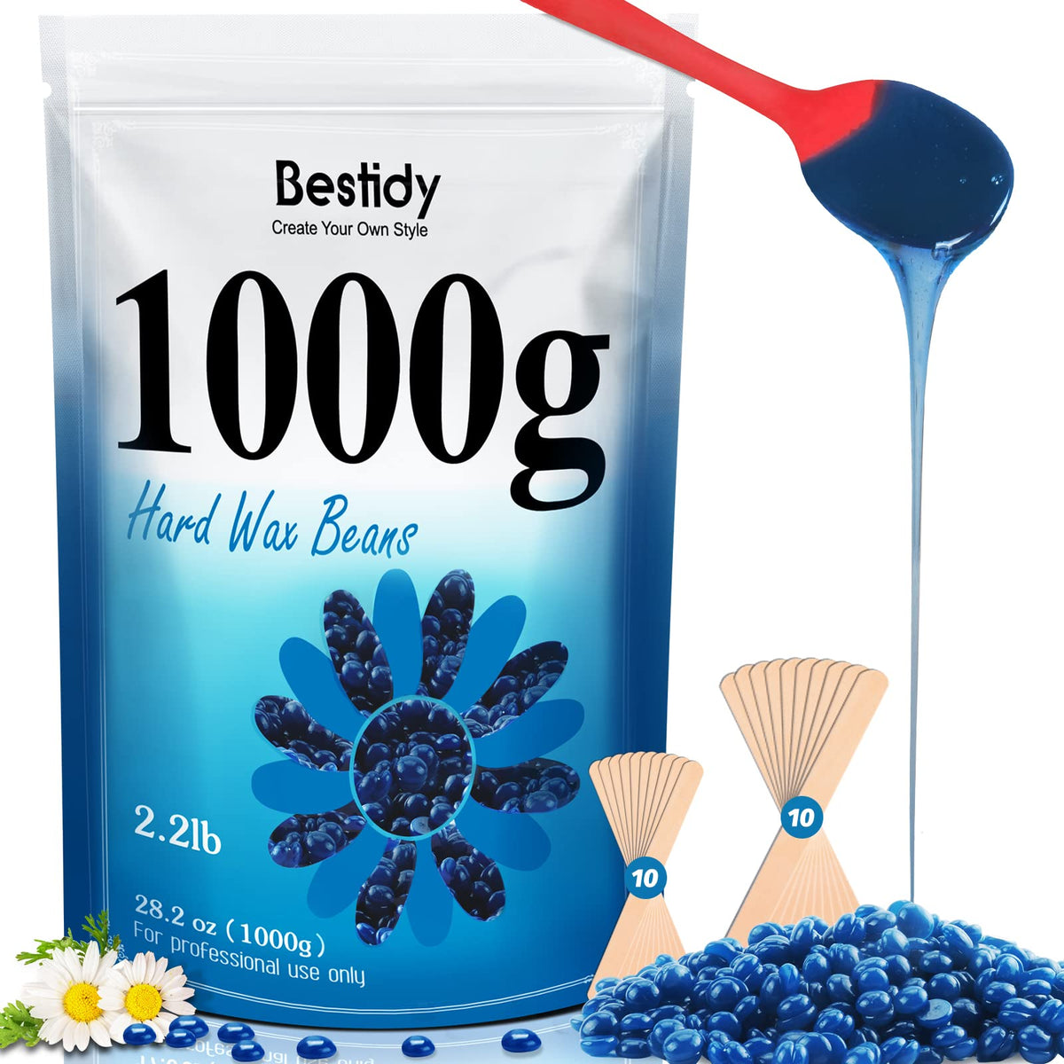 Bestidy Hard Wax Beads 1000g blue package front view