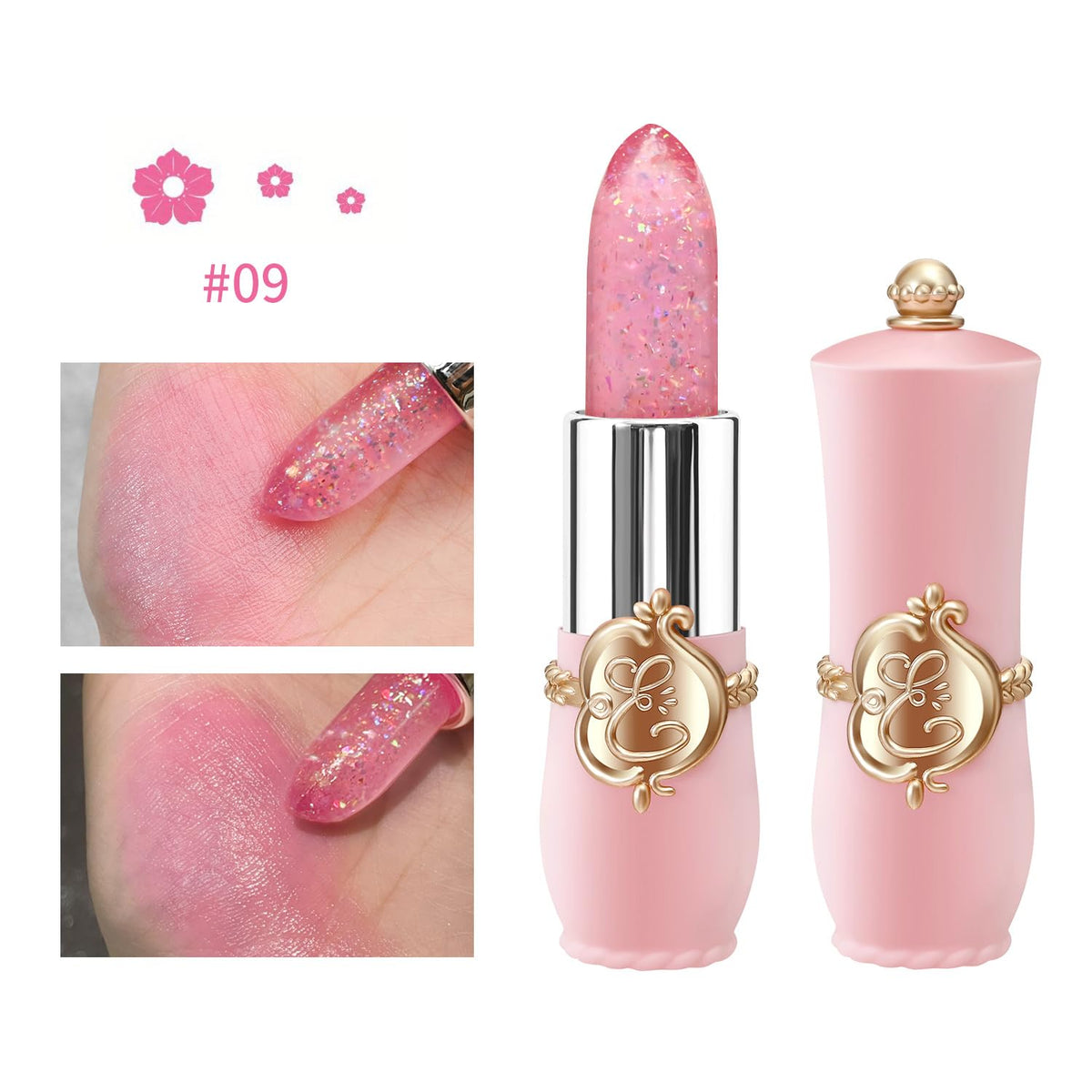 BestLand Flower Jelly Lipstick Set showing glossy finish on lips