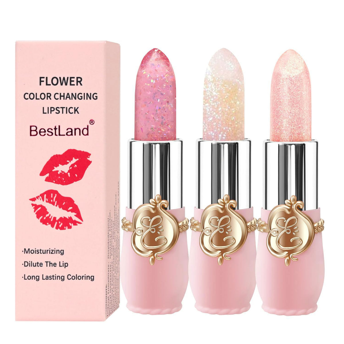 BestLand Flower Jelly Lipstick Set three pieces in elegant packaging