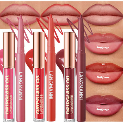 BestLand Hydrating Lip Oils and Lip Liner Pencil Set, 6pcs front view