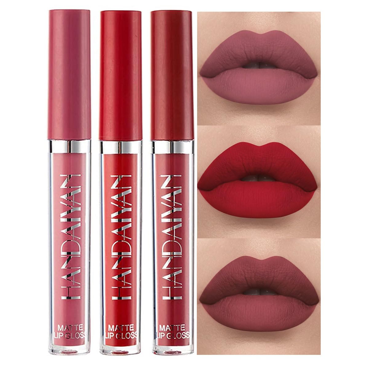BestLand Matte Liquid Lip Gloss Set with three shades front view