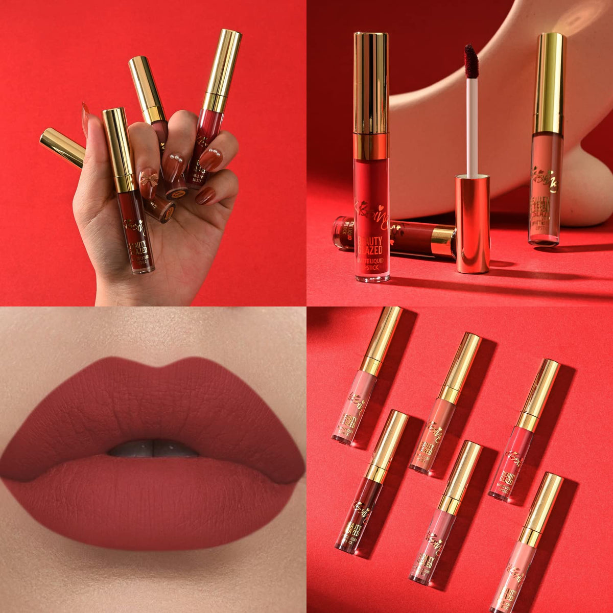 BestLand Matte Liquid Lipstick in bright coral shade close-up