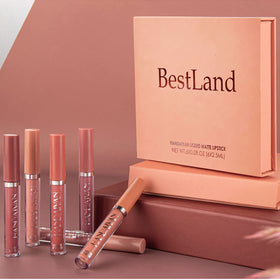 BestLand Matte Liquid Lipstick Set displayed with makeup brushes