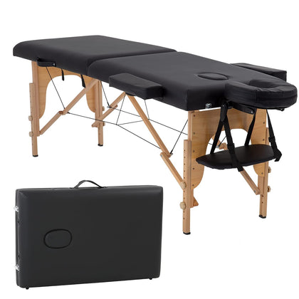 BestMassage Portable Massage Table front view in black PU leather