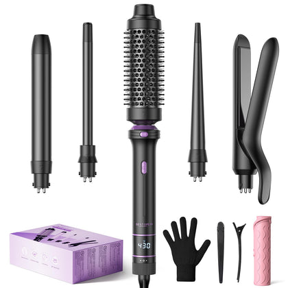 BESTOPE PRO 5 in 1 Curling Iron Set with thermal brush and flat iron