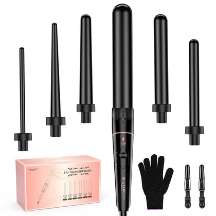 BESTOPE PRO 6-in-1 curling wand set with all barrels displayed