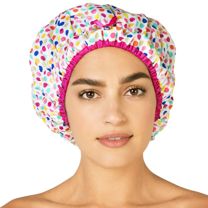 Betty Dain Fashionista Reusable Shower Cap Deco Dots front view