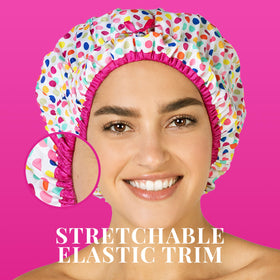 Betty Dain Fashionista Shower Cap Deco Dots lifestyle shot