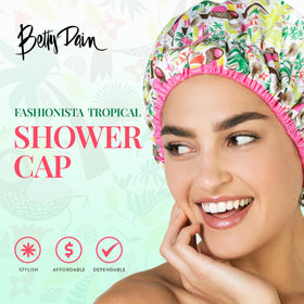 Betty Dain Fashionista Shower Cap showing elastic trim and waterproof design