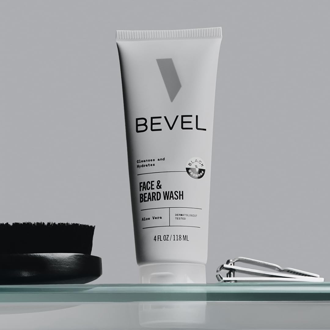 Bevel Face & Beard Wash 4 FL Oz in a bathroom setting