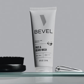 Bevel Face & Beard Wash 4 FL Oz in a bathroom setting