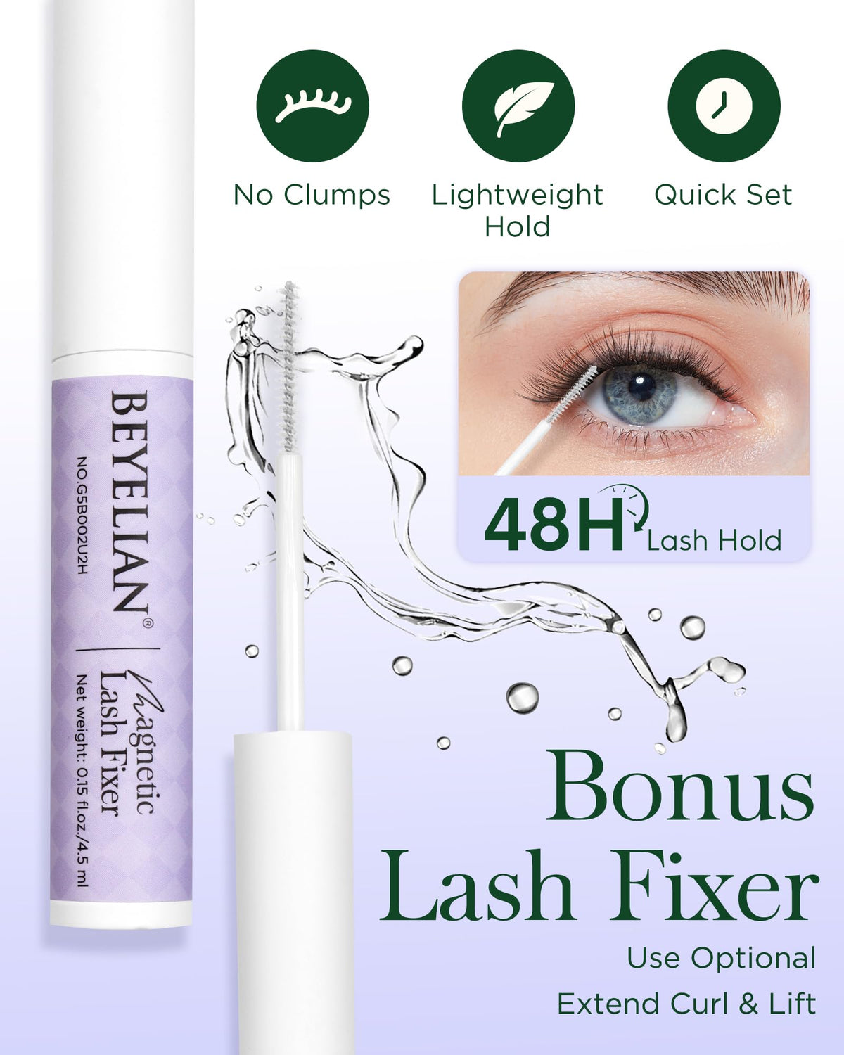 BEYELIAN Magnetic Eyelashes side view with lash fixer