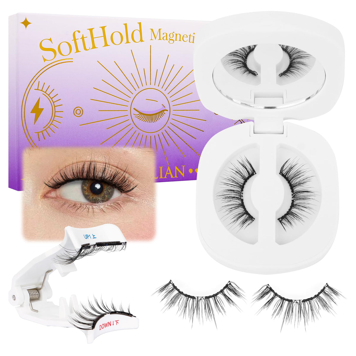 BEYELIAN Soft Magnetic Eyelashes front view with applicator