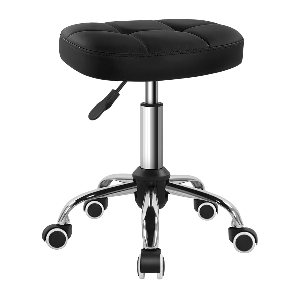 BFTOU Black Minimalist Swivel Stool front view with square seat