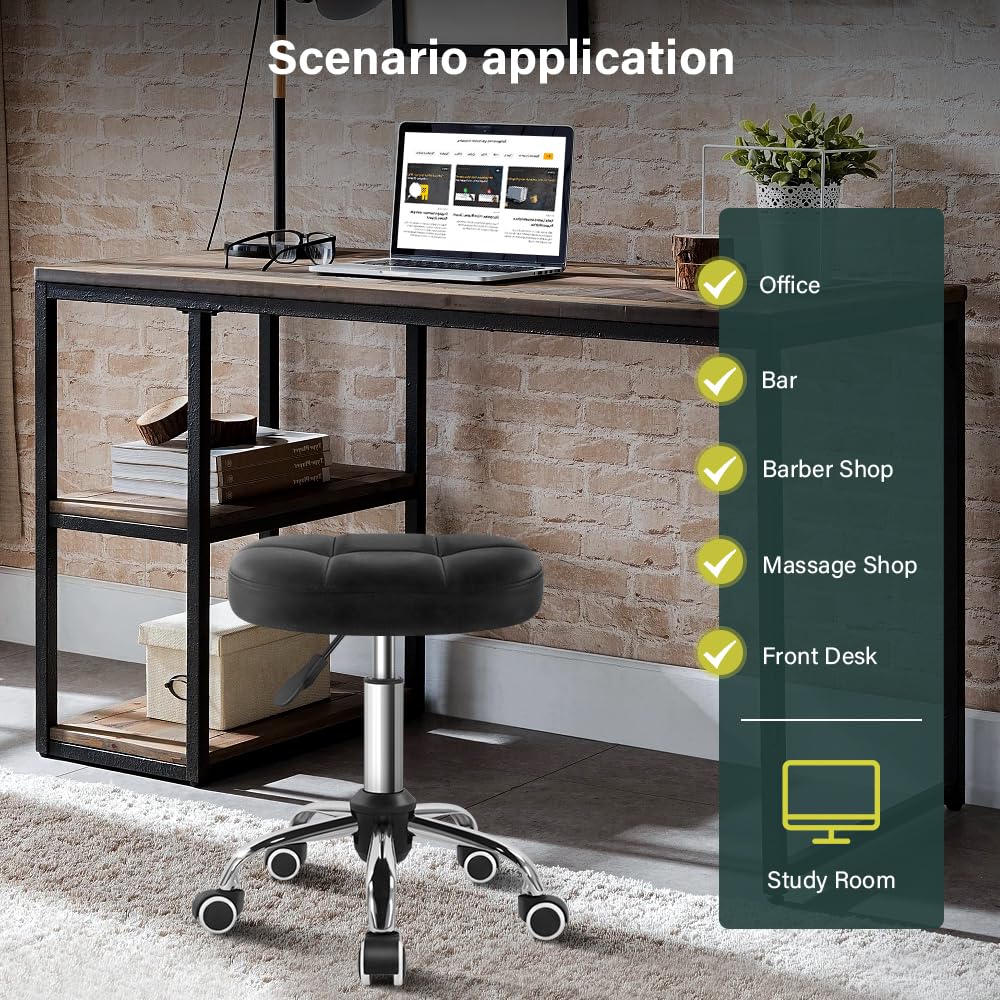 BFTOU Black Minimalist Swivel Stool side view showing height adjustment