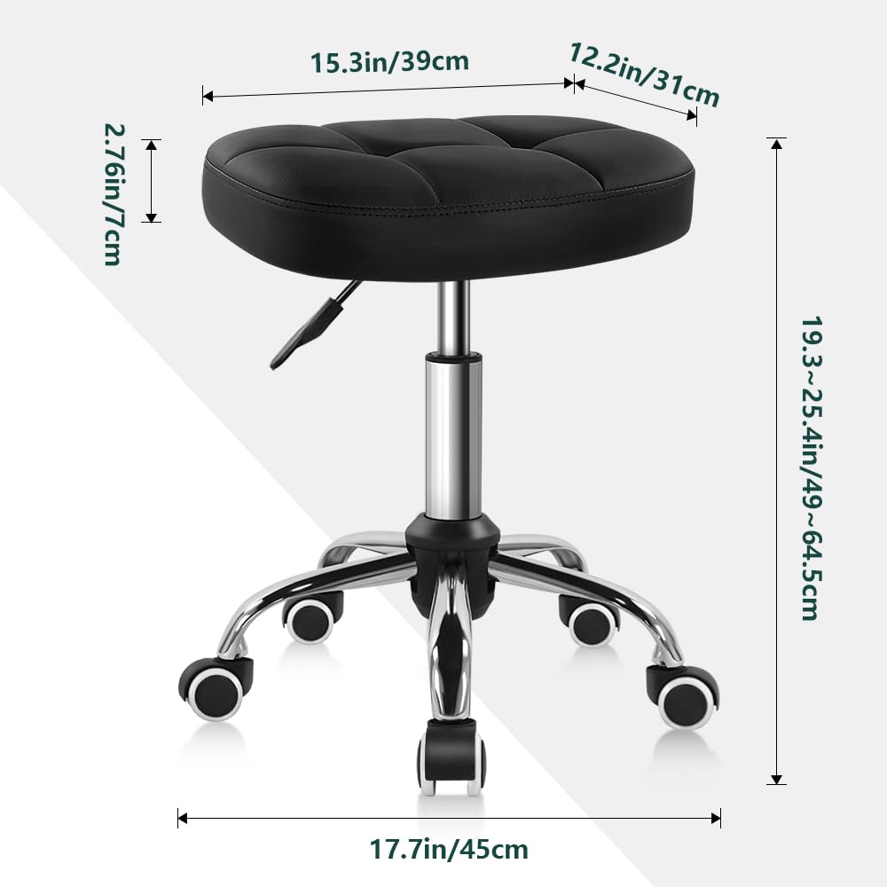 BFTOU Black Minimalist Swivel Stool with wheels in a salon setting