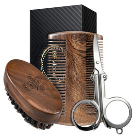 BFWood Beard Brush Comb Kit front view with storage bag
