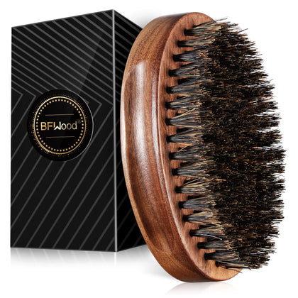 BFWood Boar Bristle Beard Brush front view with black walnut handle
