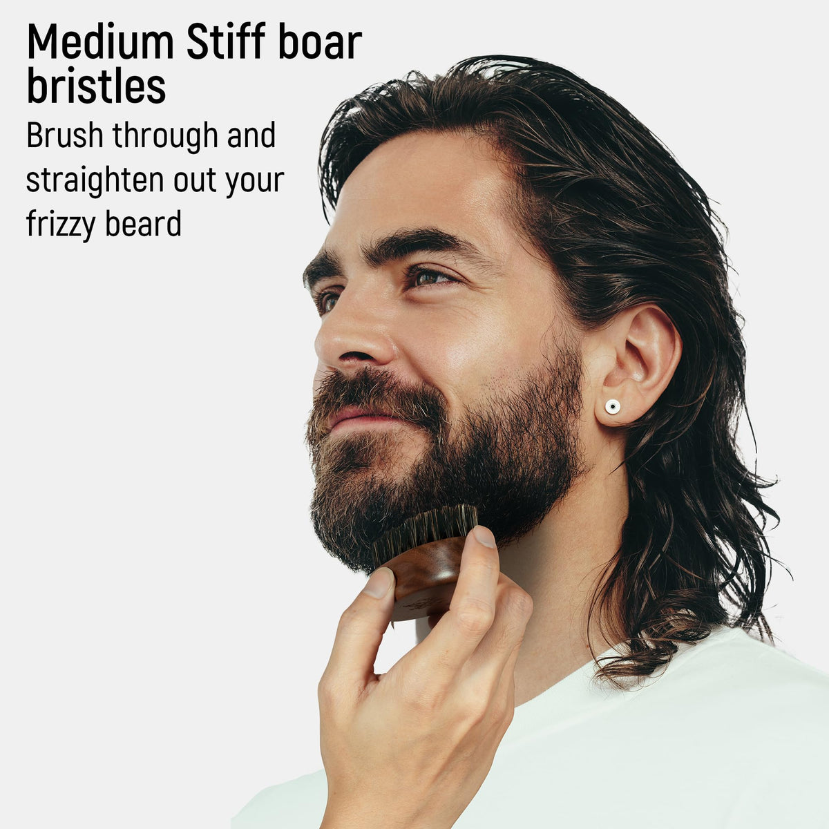 BFWood Small Travel Beard Brush in a travel bag