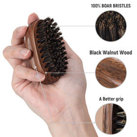 BFWood Small Travel Beard Brush side view showing grip design