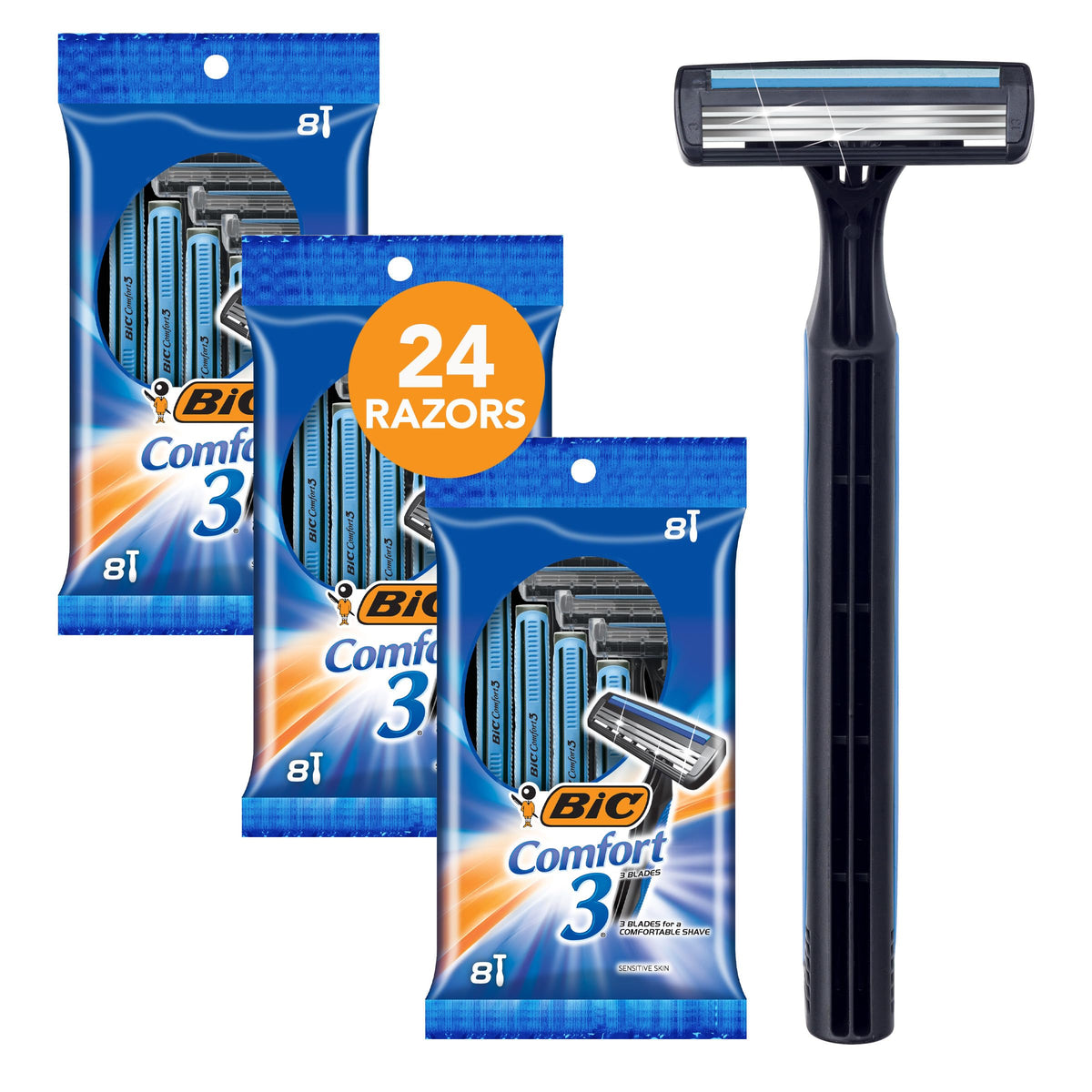 BIC Comfort 3 Disposable Razors for Men pack front view