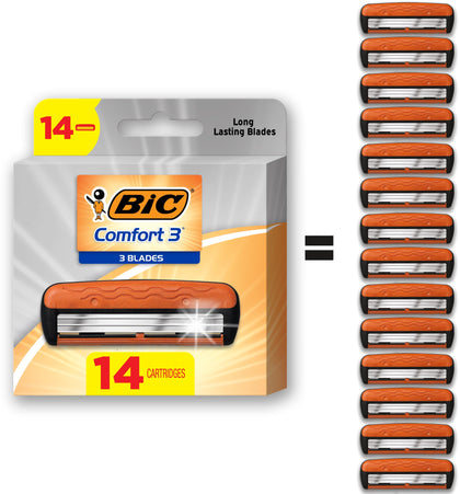 BIC Comfort 3 Refillable Razor Cartridges 14 Count pack front view