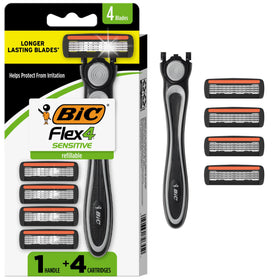 BIC Flex 4 Men's Refillable Razors pack with handle and cartridges