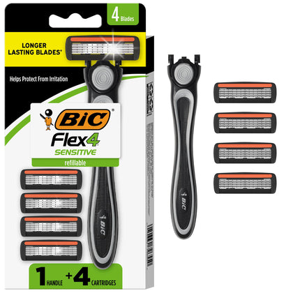 BIC Flex 4 Men's Refillable Razors pack with handle and cartridges