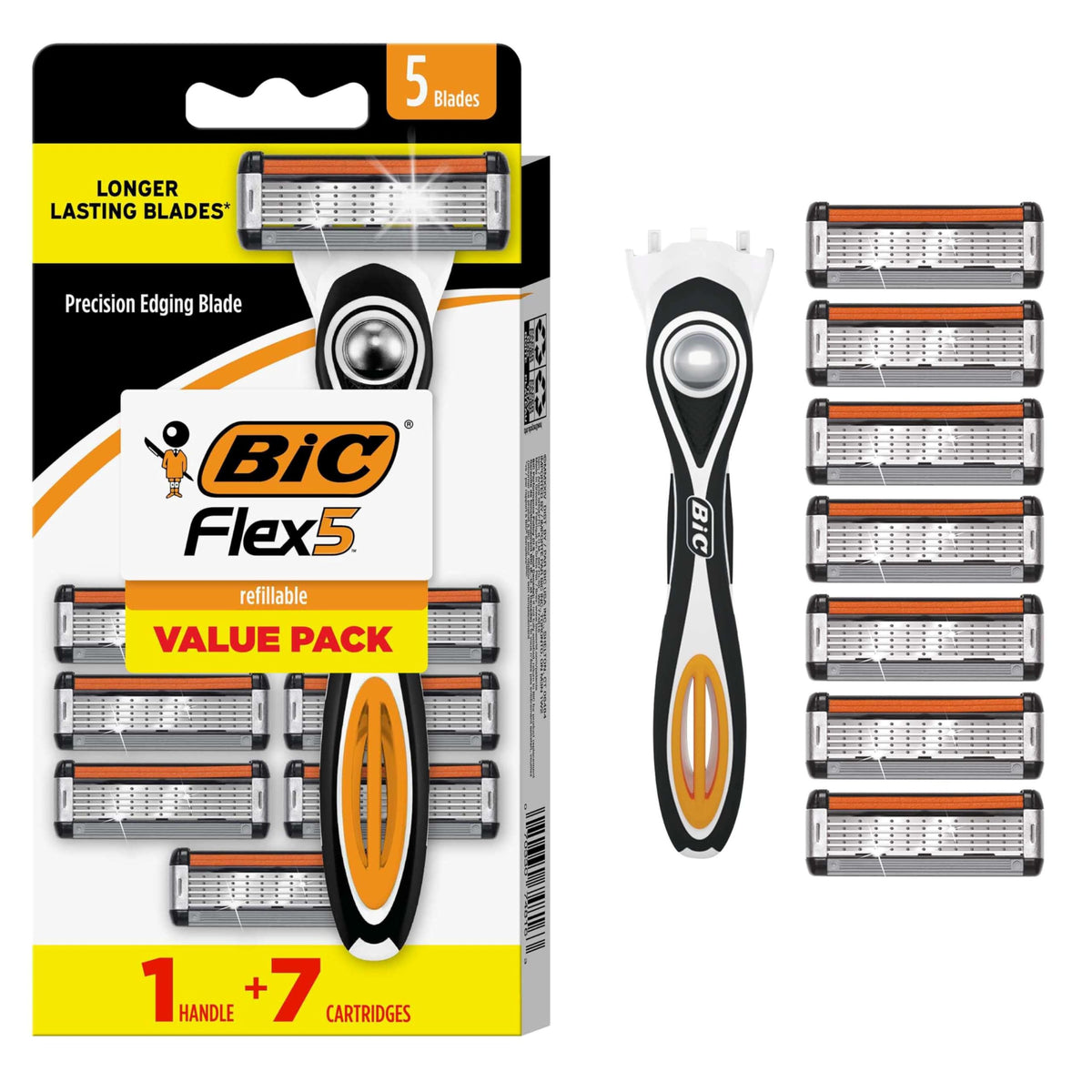 BIC Flex 5 Men's Refillable Razors pack with 7 cartridges