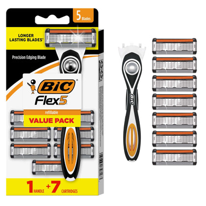 BIC Flex 5 Men's Refillable Razors pack with 7 cartridges