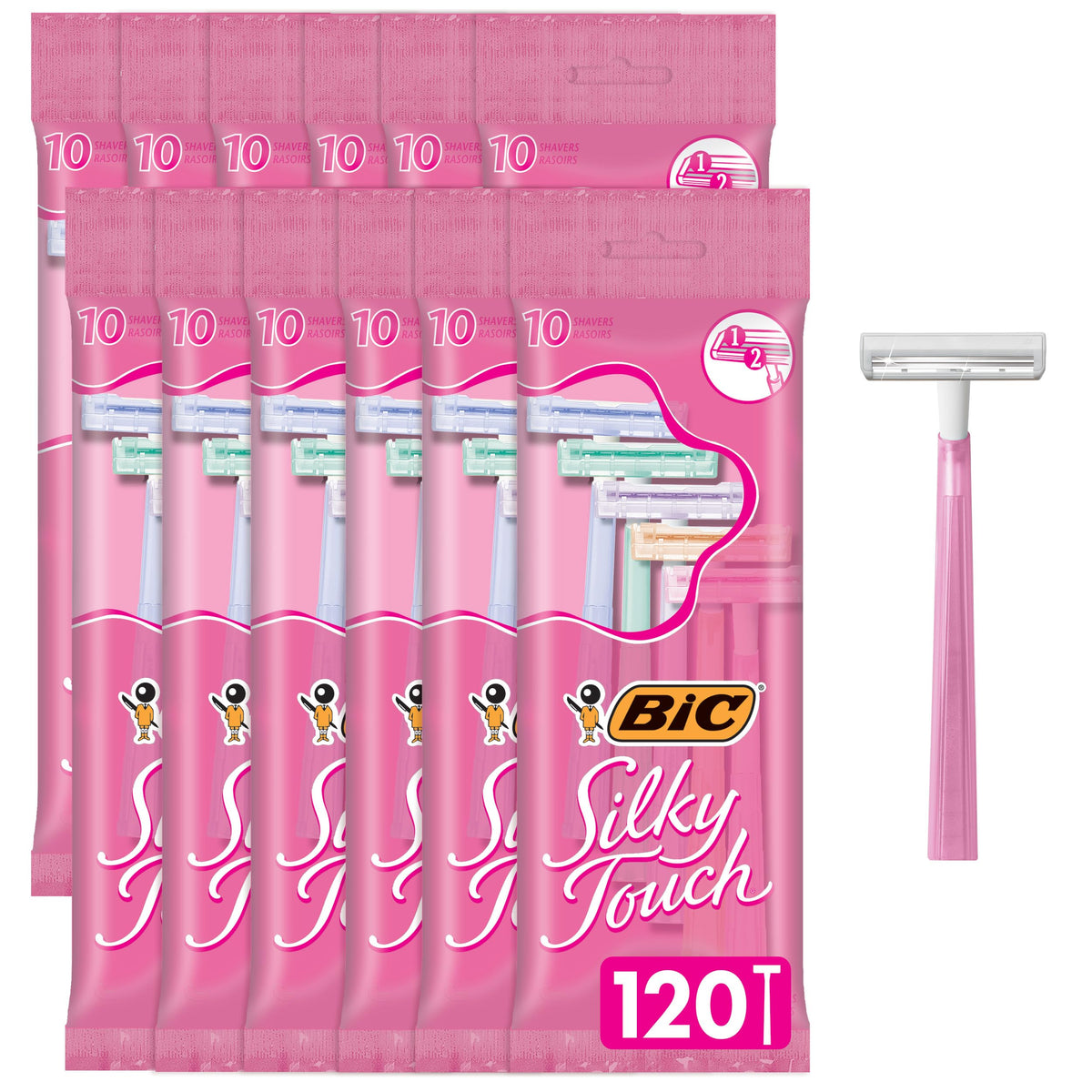 BIC Silky Touch Disposable Razors 10 count pack with pastel colours