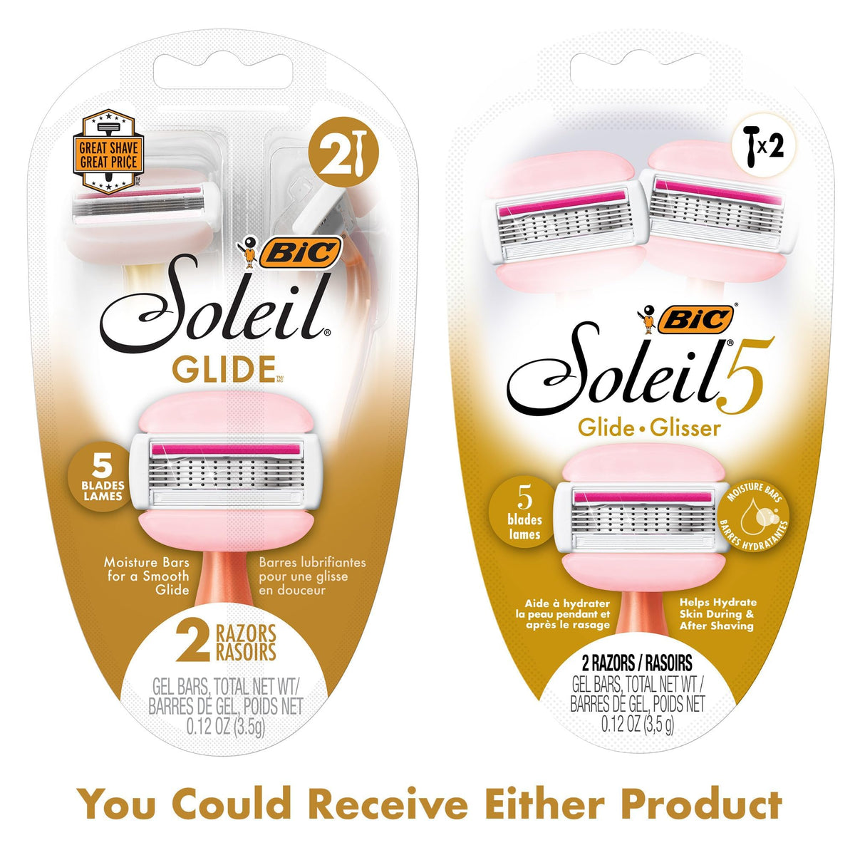 BIC Soleil 5 Glide Razors displayed in a toiletry kit