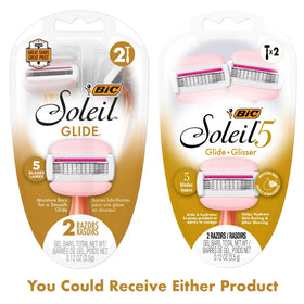 BIC Soleil 5 Glide Razors displayed in a toiletry kit