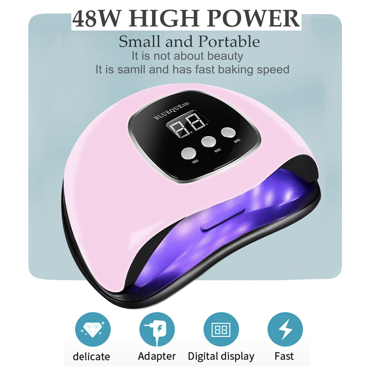 BIGBEAR UV Nail Lamp side view with timer settings
