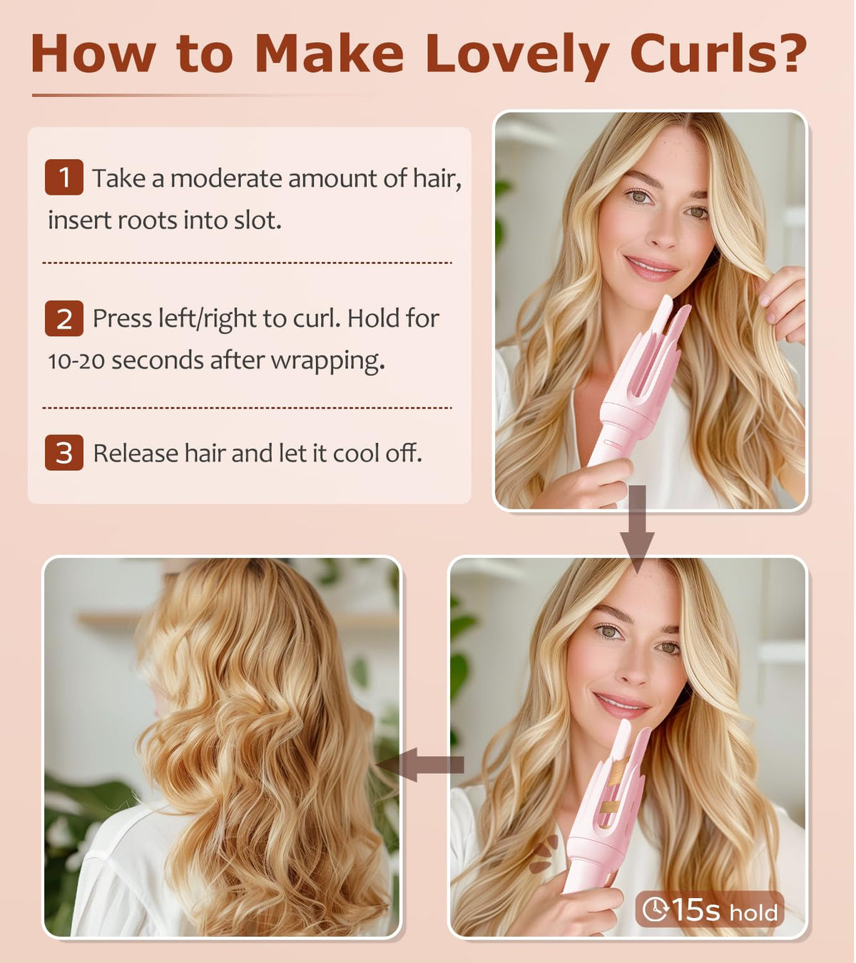 BILITOK Auto Hair Curler with 360° swivel cord