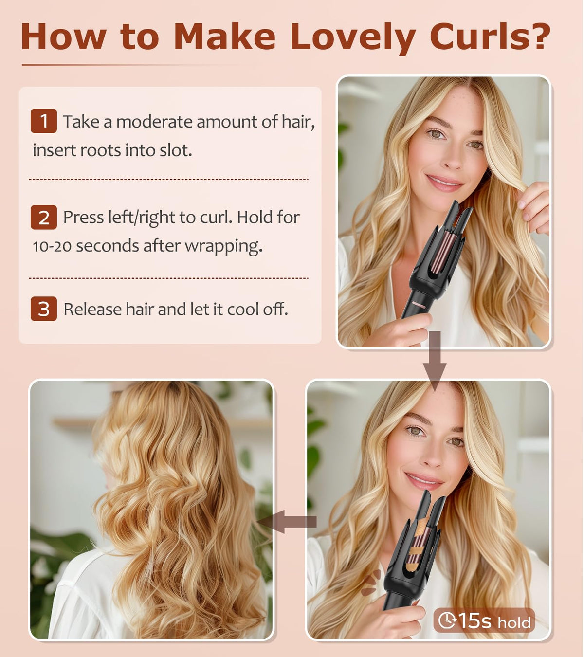 BILITOK Auto Hair Curler with 360° swivel power cord