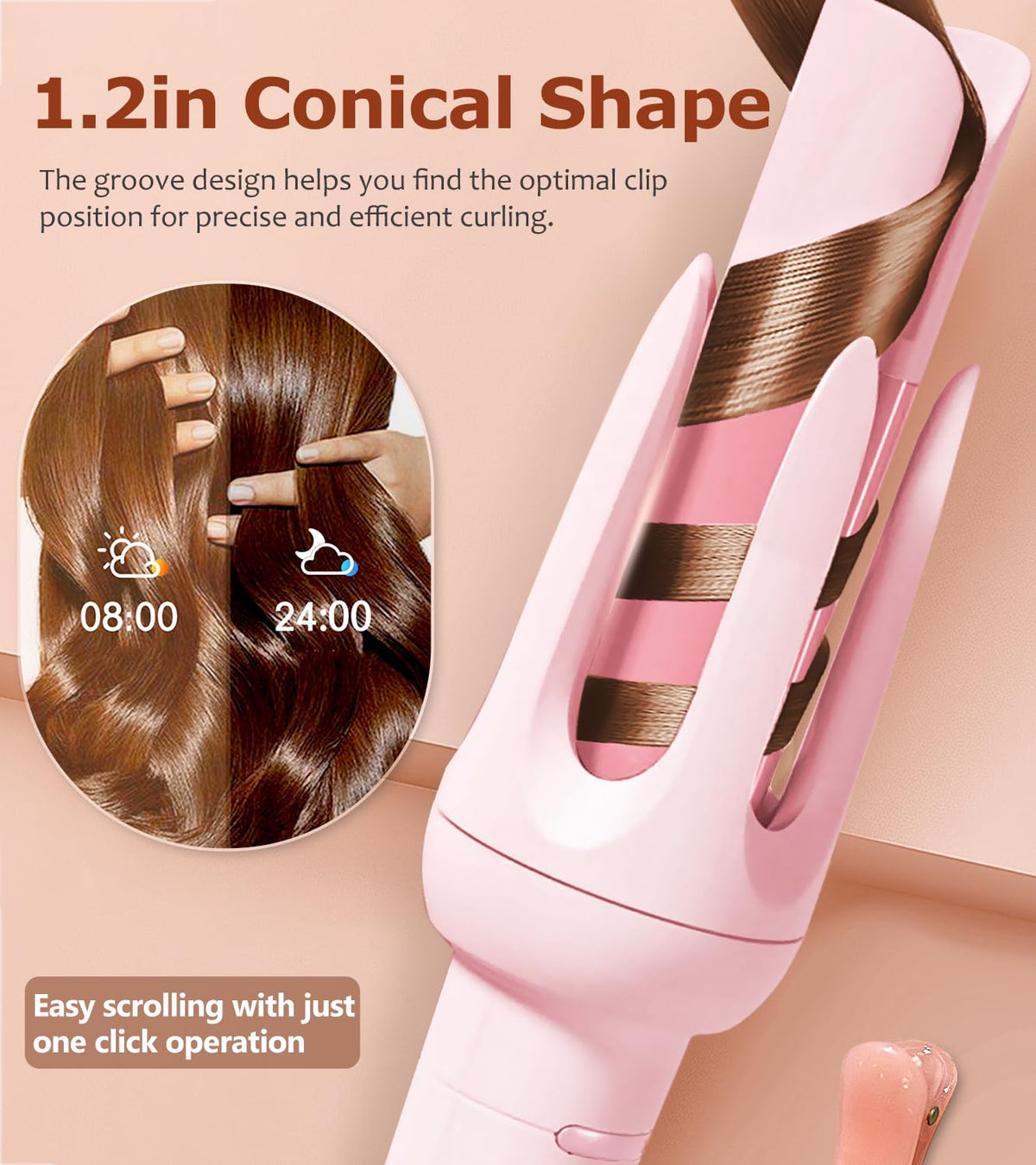 BILITOK Auto Hair Curler with temperature settings displayed