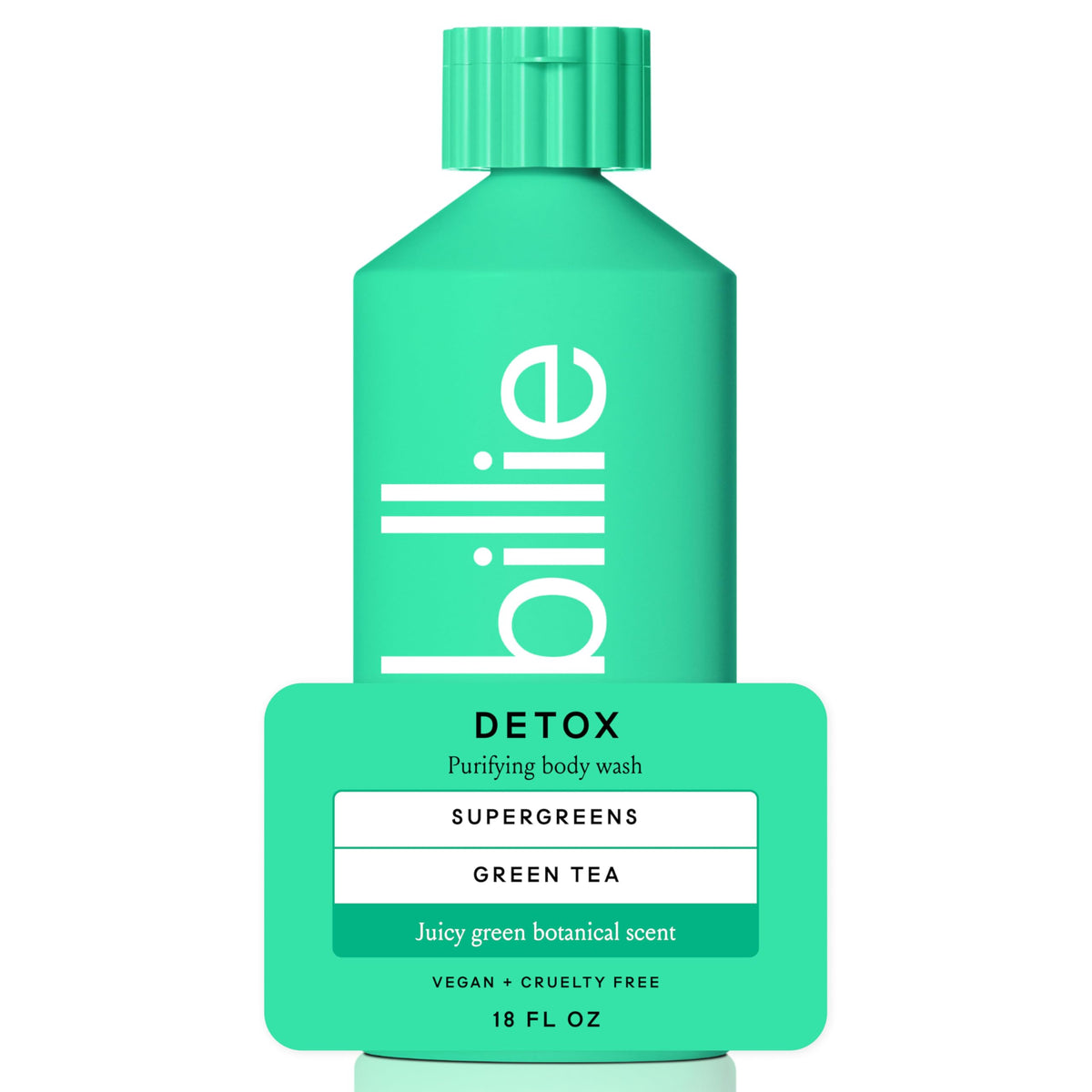 Billie Detox Body Wash 18 Fl Oz front view with green botanical design