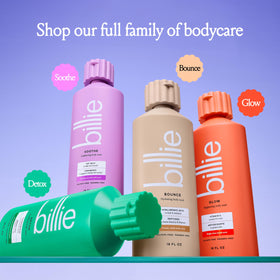 Billie Detox Body Wash 18 Fl Oz with a lather on a loofah