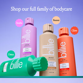 Billie Soothe Body Wash Lavender Milk in a bathroom setting