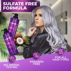 BINGO HAIR CARE Purple Shampoo and Conditioner in bathroom setting