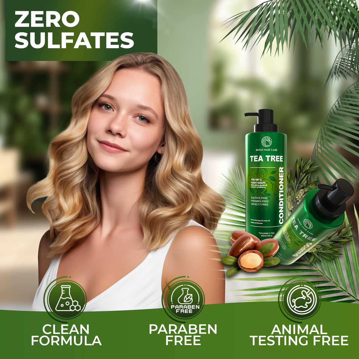 BINGO HAIR CARE Tea Tree Shampoo and Conditioner set packaging