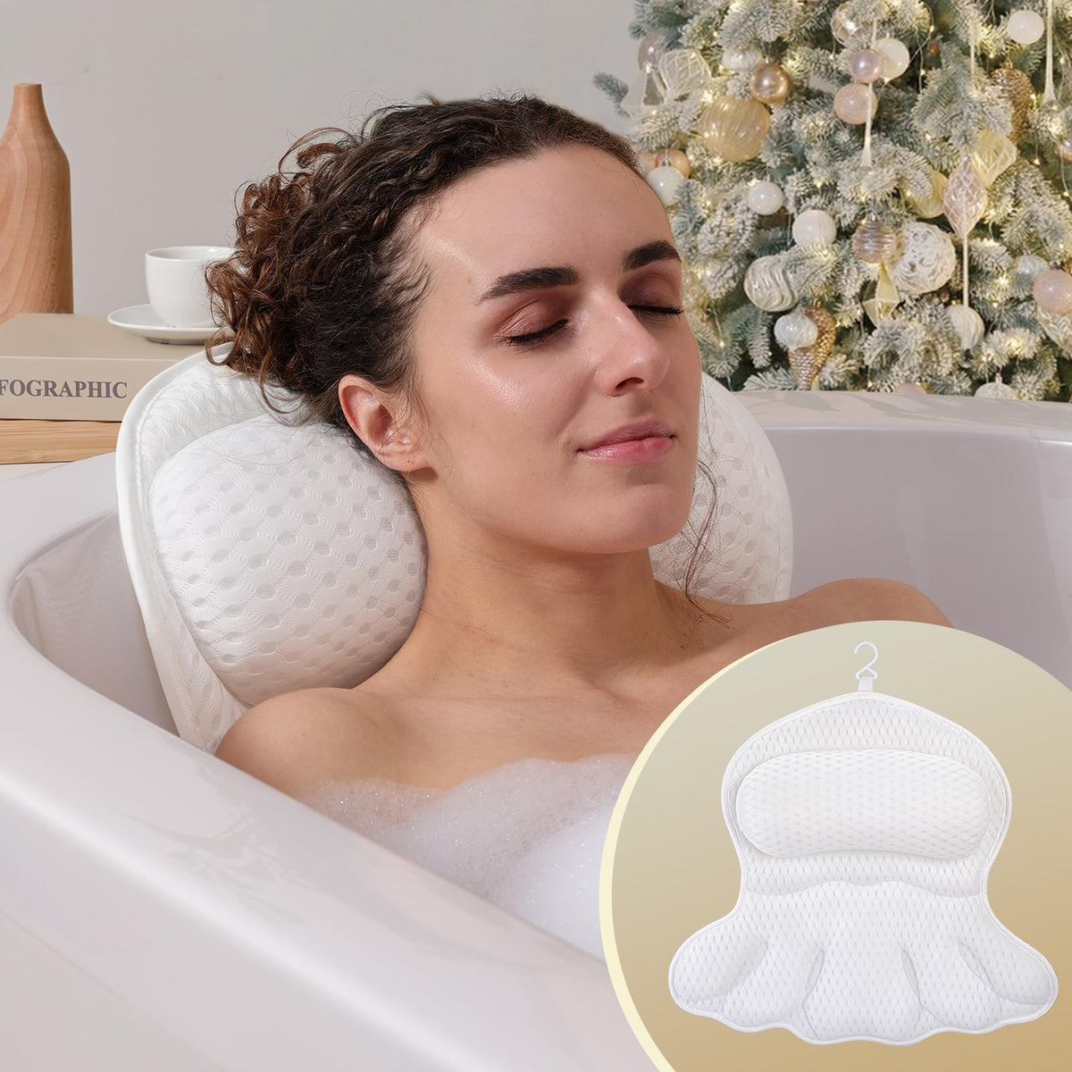 Binobella Bath Pillow front view with ergonomic design